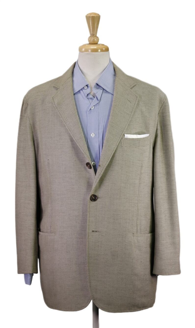 Luciano Barbera Gray Olive Green Knit Woven Wool Cotton Blazer Jacket 42S
